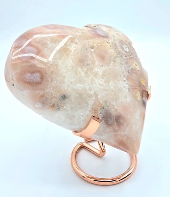 5'' Flower Agate Heart, Pink Crystal Heart, With Stand, Choice Between Styles