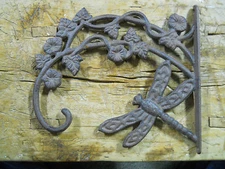 Cast Iron Victorian Style DRAGONFLY Plant Hook Garden Hanger Wall Barn Fence
