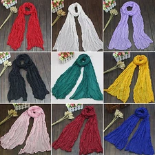 Women's Cotton Linen Solid Wrap Long Scarf Shawl Comfy Slim Stole Casual Scarves