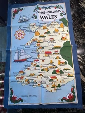 Wales Cotton Map of Towns & Villages 28.5" x 18.25"
