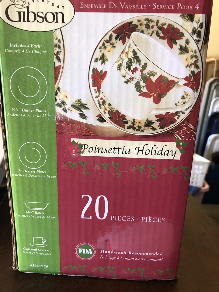 Gibson's Christmas Poinsettia Holiday 2002 20 piezas servicio para 4 - sin abrir Foto 3 de 4