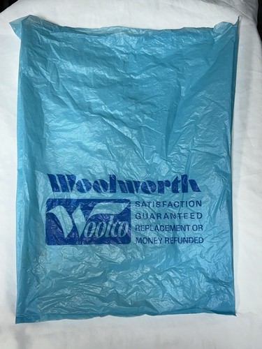 Bolsa de compras de plástico Woolworth Woolworths Wolco de colección Blue Dime Store saco 12"X18" - Imagen 2 de 6
