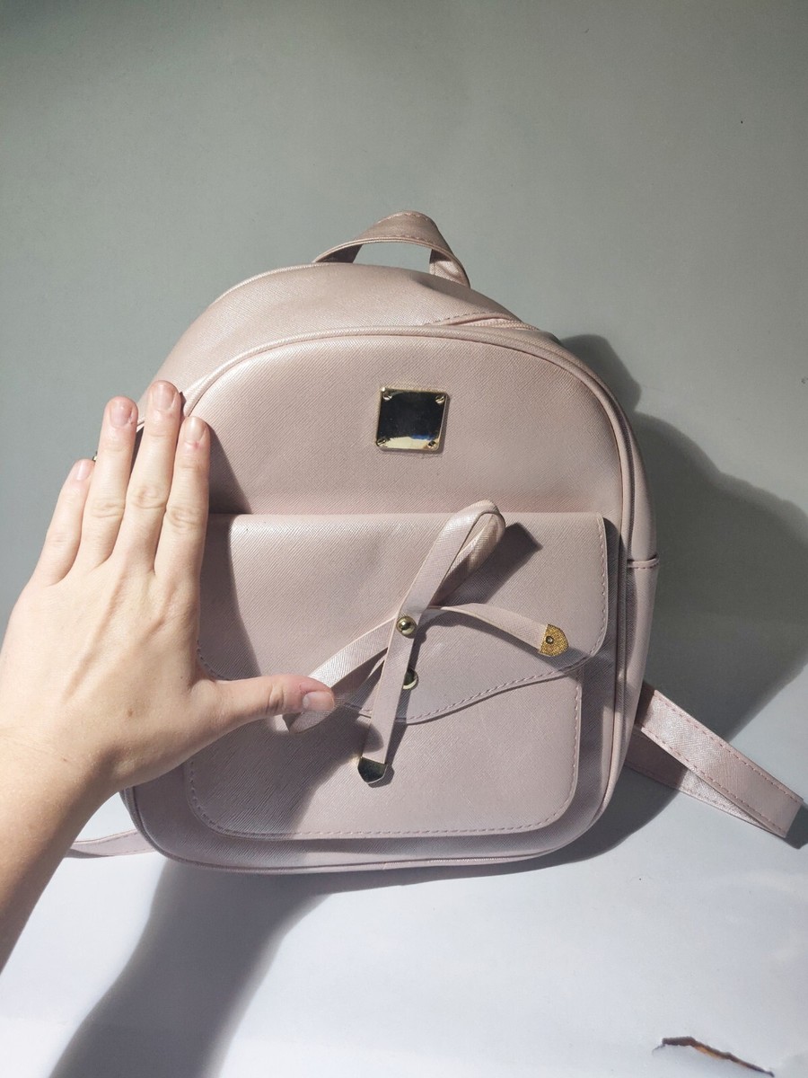 Womens Girls Small Casual Pink Backpack with gold accents  display picture 3
