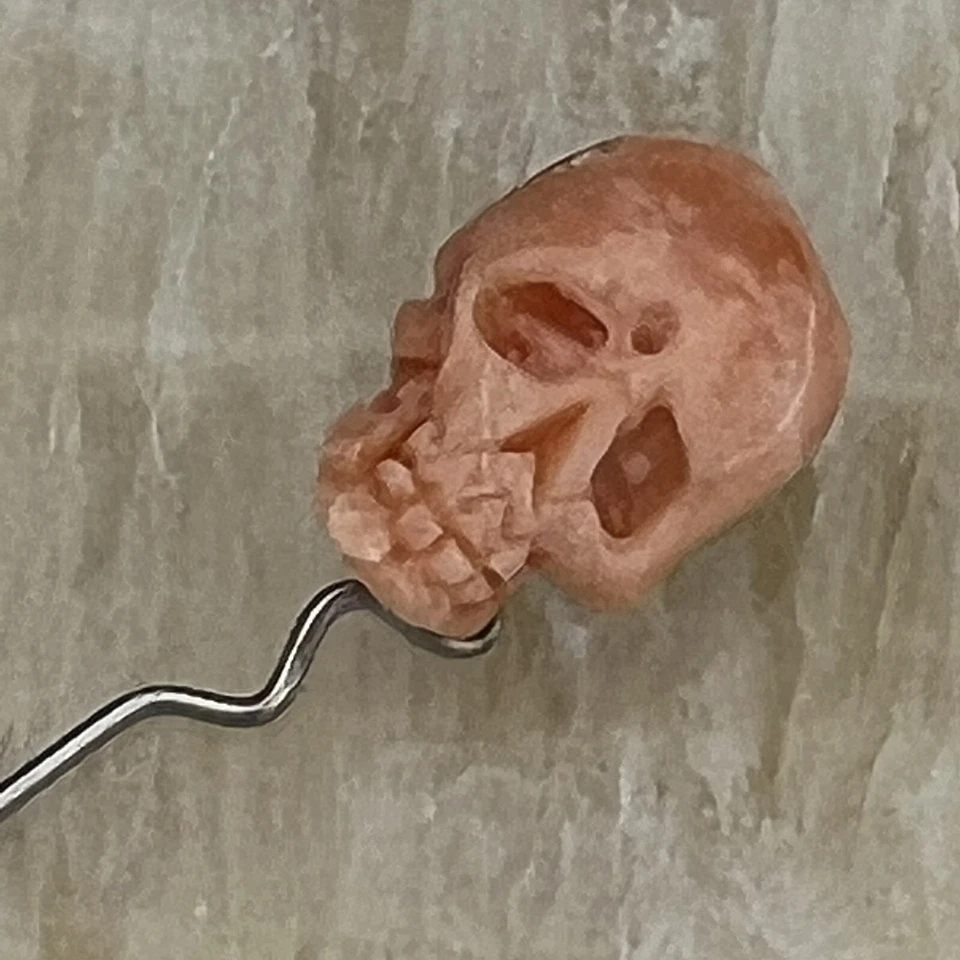 Новый ручной работы резной 3D череп коралл драгоценный камень серебро 925 лацкан шляпа заколка - Изображение 2 из 4