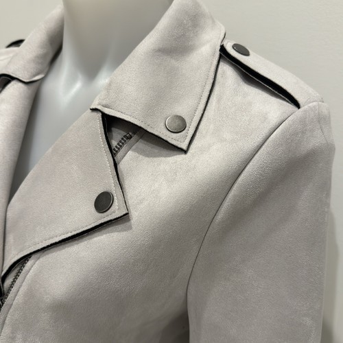 Decjuba Suede NWT womens biker jacket size 8 grey zip long sleeve Belted - Picture 5 of 9