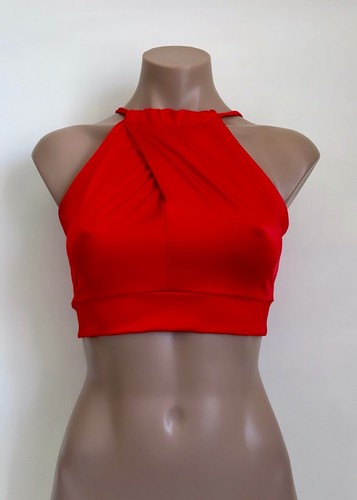 Schminke π· Dance wear tulip halter crop top pole-dance mesh keyhole Spandex - Picture 8 of 14