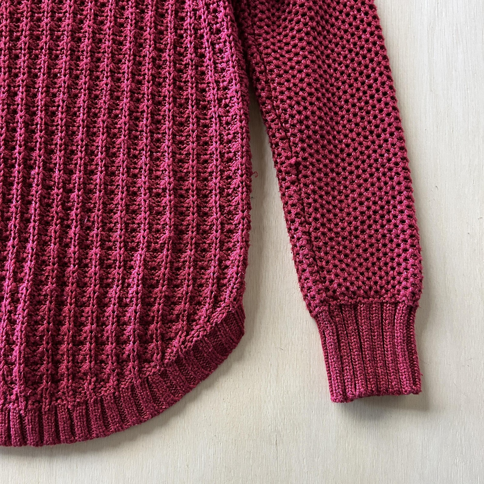 Calvin Klein Jeans Sweater Womens Large Red Open Knit Raglan Crew Pullover thumbnail 2