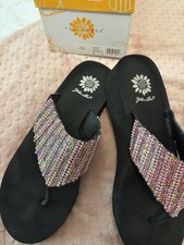 New Yellow Box Women's Thong Flip Flop Sandals Black/Pink Rhinestone 8 M