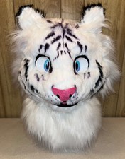 Fursuit Long Fur Head White Tiger Cosplay Costume Party Halloween Handmade