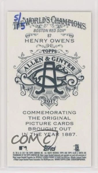 2017 Topps Allen & Ginter's X Mini Red /5 Henry Owens #87 - Image 2 of 2
