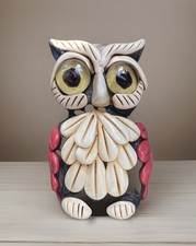 Vintage 70's Wise Ole Owl Ceramic Twist Bottom Coin Bank Glass Eyes