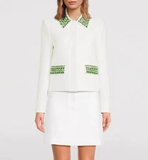 Women Veronica Beard Collared Rhinestone Long Sleeve Coat Top