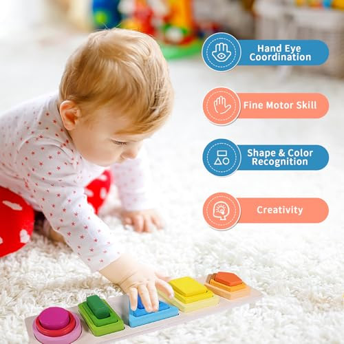 Montessori Toys for 1+ Year Old, Wooden Baby Stacking Sorting Toys for - Picture 4 of 7