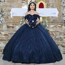 Vestido de Baile Azul Marino Vestido de Quinceañera Princesa Vestidos De 15 Anos XV Brillante