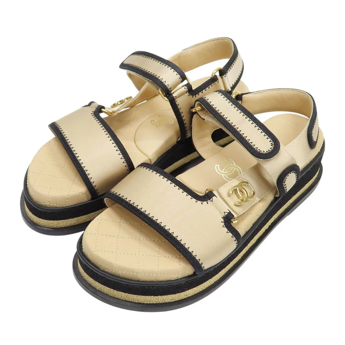 Chanel — CHANEL COCO Mark Satin Sport Sandals Matrasse Women beige 【A】