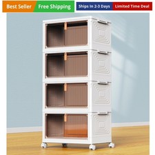 4 Tier Plastic Storage Bins with Lid 23QT, Stackable Storage Containers with ...