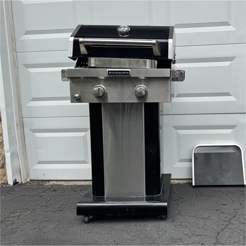 KitchenAid Portable 2-Burner Gas Grill Black/Silver Stainless Steel w/ Cover