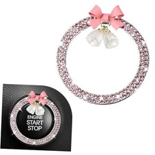 Cute Bow Bling Car Push Start Button Decoration Ring, Crystal Rhinestone Pink