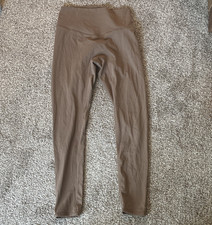 Women's Brown Solid Ankle Leggings Size L Regular Yoga Stretch Elastic Waist