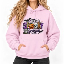 Womens Halloween Hoodie It's Spooky Season Skull Pumpkin Leopard Print Pullover