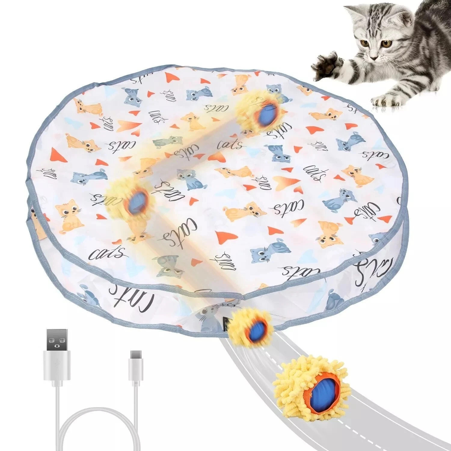 Cat Toys Ball Fast Rolling in Pouch Rechargeable Motion Activated Interactive Ca