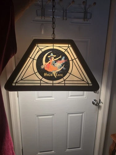 Vintage 1982 Miller High Life Beer Hanging Pool Table Billiards Poker Light Lamp