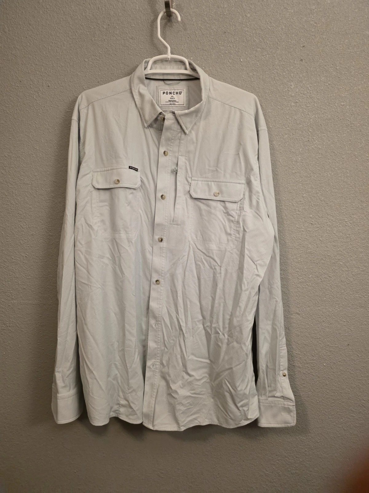 PONCHO Shirt Regular Fit Magnetic Pockets Long Sleeve Blue Shirt Mens 2XL