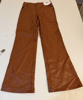 Princess Polly Womens Brown Ashlea PU Faux Leather Pants Flare Leg Sz S/M NWT