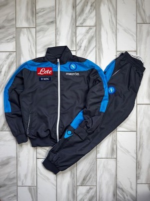 Macron Napoli Nylon Tracksuit Vintage Suit Jacket Pants Navy Blue Size L / XL