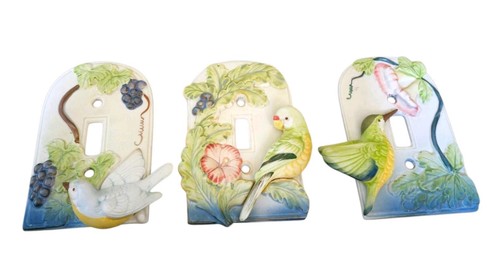 3 Vintage Porcelain Birds/Floral Single Light Switch Plate Cover Takahashi