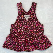 OshKosh B'gosh Floral Corduroy Bib Overall Dress 3M Brown Pink Ruffle
