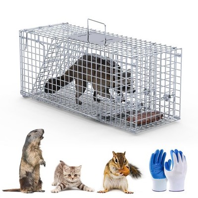 26'' Live Animal Trap, Heavy Duty Humane Cat Trap with Gloves, Catch and Relea...