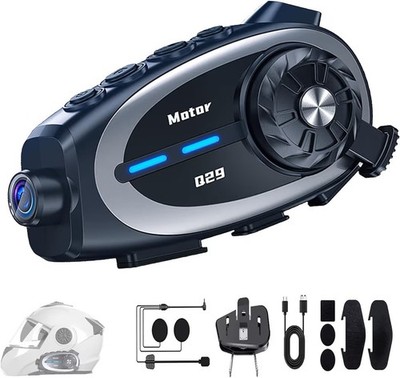 Q29 Motorcycle Bluetooth Helmet Intercom with 1080P HD Camera and IPX6 Waterproo