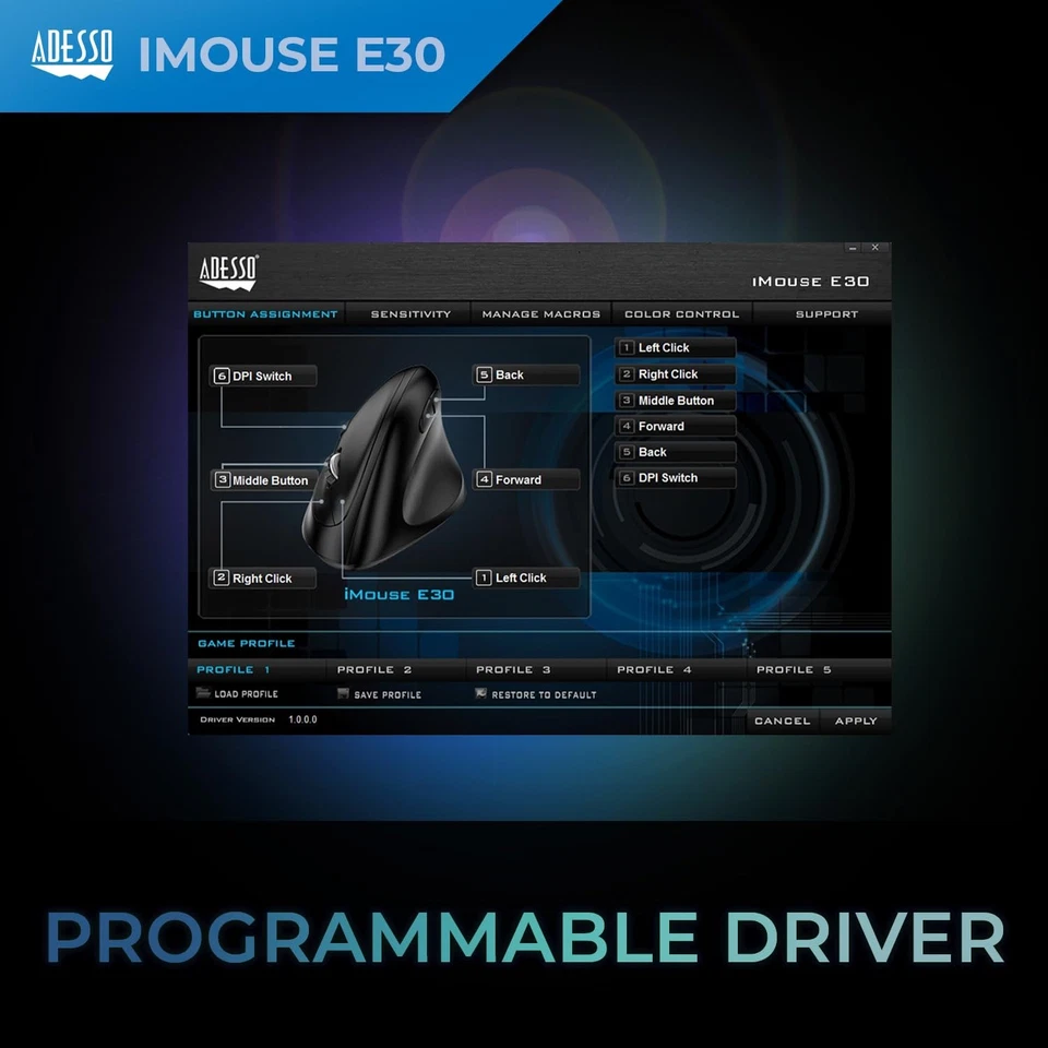 iMouse E30 2.4GHz Wireless Ergonomic Vertical Mouse Adjustable DPI Programmab... - Image 3 of 4