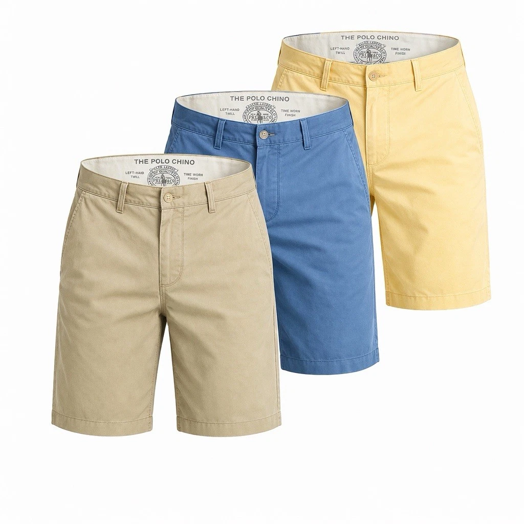 Polo Ralph Lauren Bundle 3 Pairs Chino Shorts Classic Fit Sz 40 Tan Blue Yellow