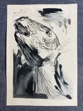 Pablo Picasso (Handmade) Drawing on antique paper Signed and Sealed size 21x29.5