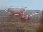 Depression Glass Pink Etched Mayonnaise Condiment 2 Pc Bowl And Ladle