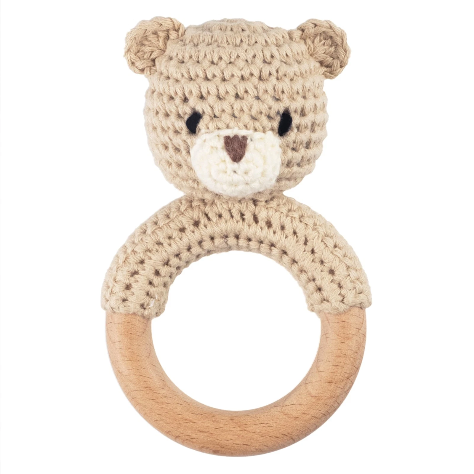 Safari Animals Wooden Baby Rattle Toys Stuffed Crochet Rattle with Teether Ri...