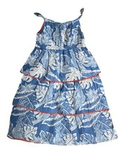 New Mini Boden Sky Blue Parakeet Birds Palm Dress Girls Size 5-6Y 116cm NWT 60
