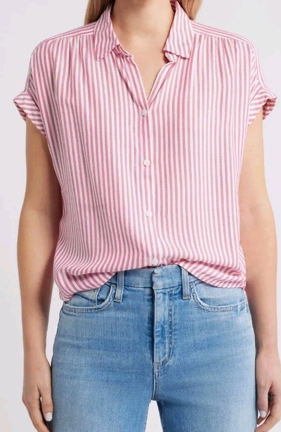 Beach Lunch Lounge Daria Shirt Watermelon Stripe Short Sleeve Button Up Size XL
