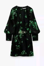 Zara Long Sleeved Black and Green Belted Jacquard Dress Size XS 6/8 Blogger Fave