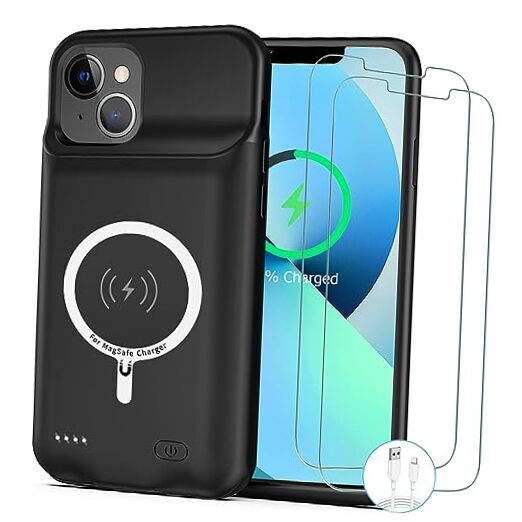 Battery Case for iPhone 13, [10000mAh] Enhanced Rechargeable Portable Black