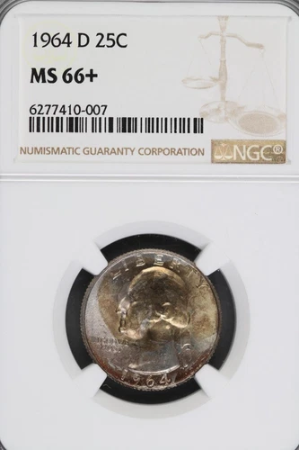 1964 D Washington Quarter NGC MS66+ Plus Toned *DoubleJCoins* 9008-92