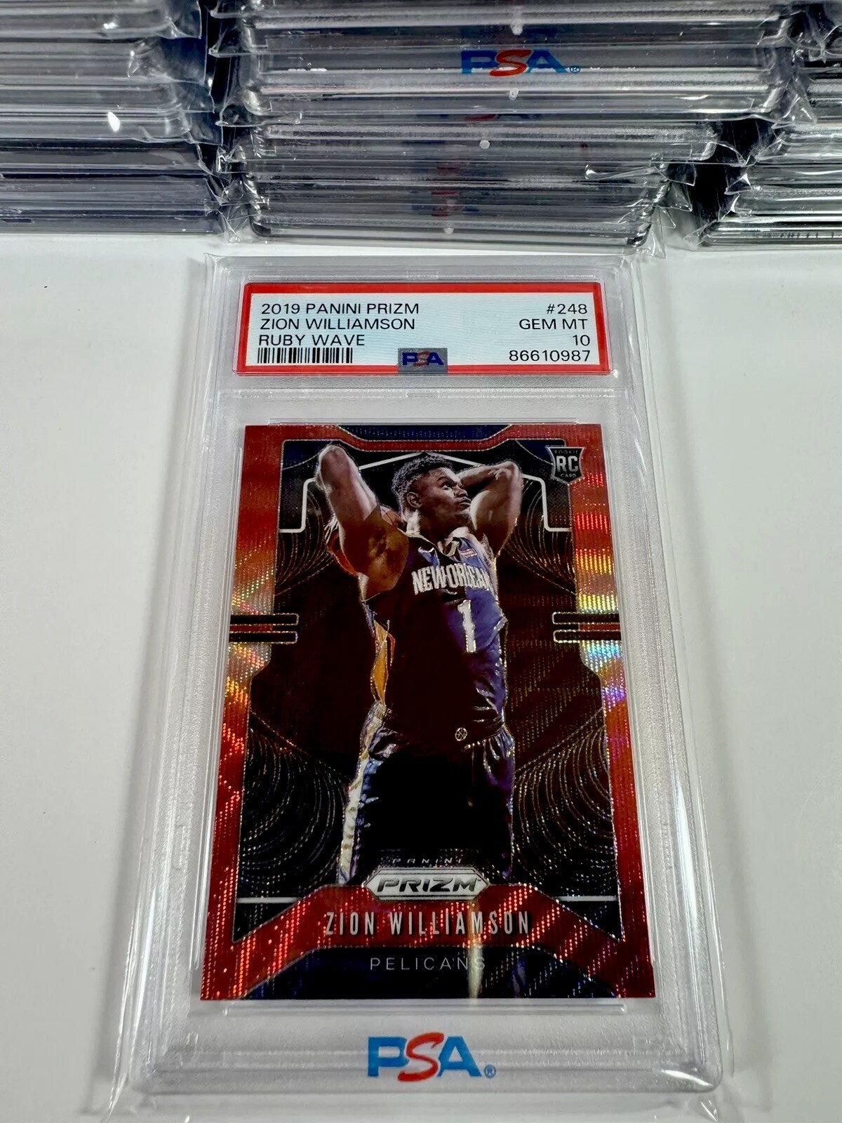 2019-20 Panini Prizm RUBY WAVE Zion Williamson RC #248💎🔥 Psa10!!!!!!!