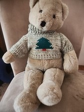 22" VINTAGE 1984 R Dakin Light Brown Floppy Teddy Bear w Christmas Tree Sweater