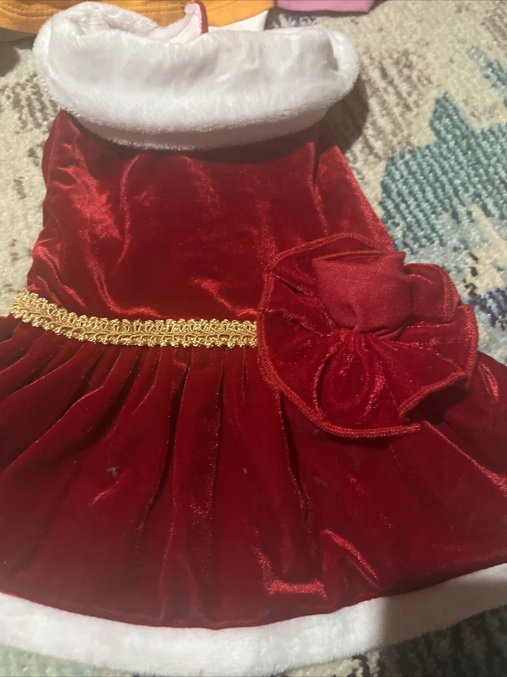 Vestido Perro Gato Terciopelo Rojo Dorado Vacaciones Navidad S M I See Spot Foto 2 de 4