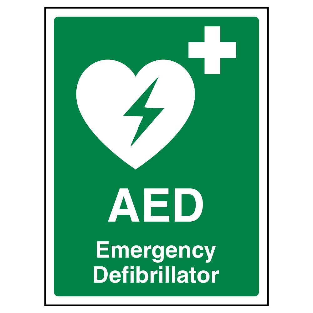 VSafety, cartello di primo soccorso con scritta “AED Emergency Defibrillator” (l