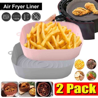 2x Air Fryer Silicone Pot Air Fryer Basket Liners Non-Stick Reusable Baking Tray