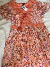 BNWT ~ Torrid Womens Floral Coral Crinkle Gauze Tea Length Midi Dress Size 0