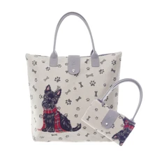 Tapestry Folding Reusable Shopping Bag in Scottie Dog Design